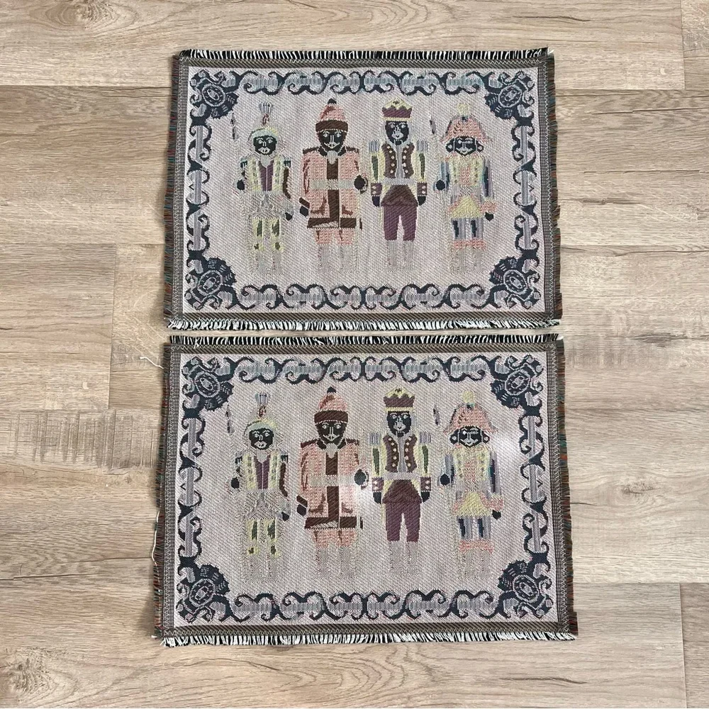 Set Of 2 Vintage Tapestry Christmas Nutcrackers Holiday Placemats 19”X‎ 13.5”